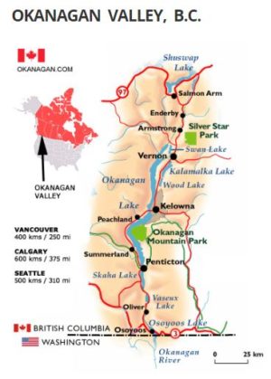 Mapa de la región vinícola de Okanagan con subregiones |  Winetraveler.com