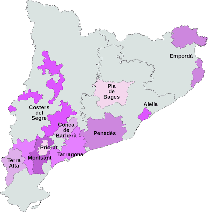 Mapa de la región vinícola de Cataluña |  Winetraveler.com