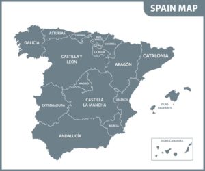 Mapa de regiones de España, incluidas las Rías Baixas en Galicia