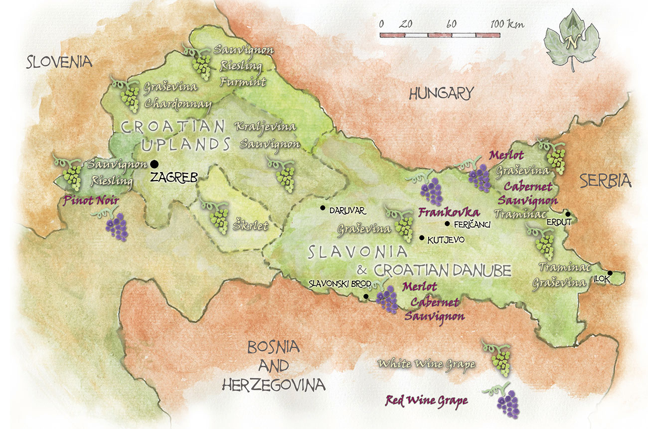 Mapa de Croacia Tierras Altas, Eslavonia y Danubio