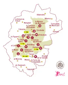 Itinerario del Priorat España - Mapa de la Región Vitivinícola del Priorat España |  Winetraveler.com