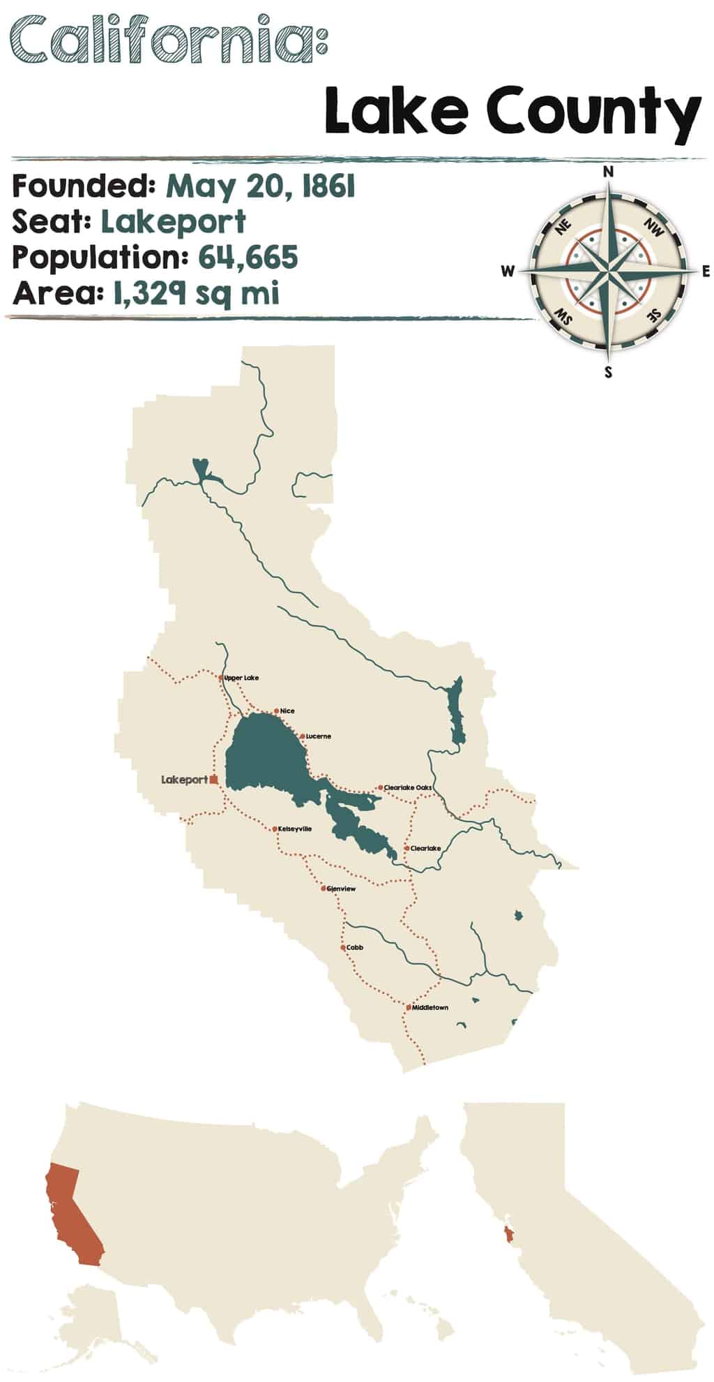 Mapa de la región vinícola de CA del condado de Lake y el itinerario de las mejores bodegas |  Winetraveler.com