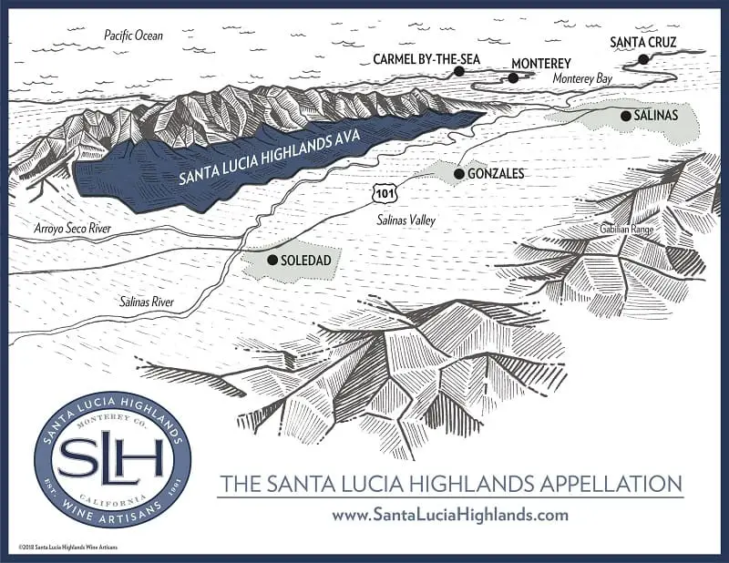 Mapa de Región Vitivinícola Tierras Altas de Santa Lucía AVA